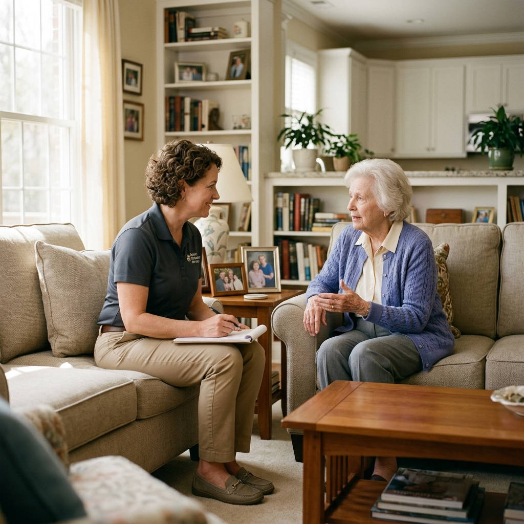 Respectful professional assisting a family